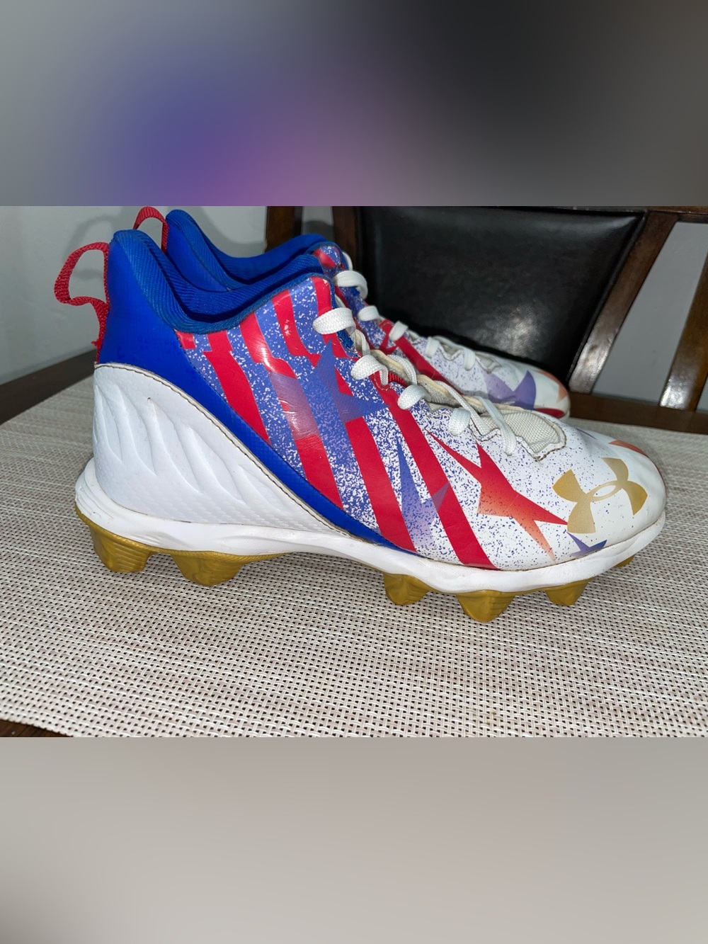 Under Armour Youth 4Y Football Cleats Red White Blue Gold Patriotic